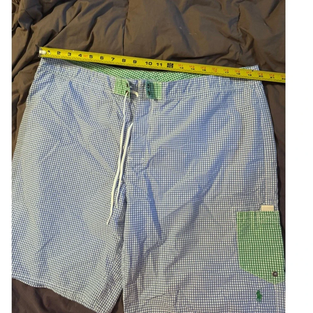 Polo Ralph Lauren Mens Blue Green Gingham Board Shorts Swim Trunks XL 40